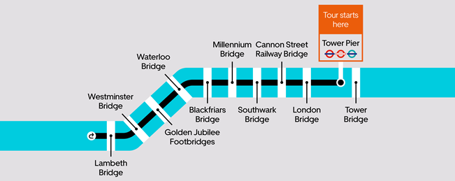 map showing the nine Illuminated Bridges