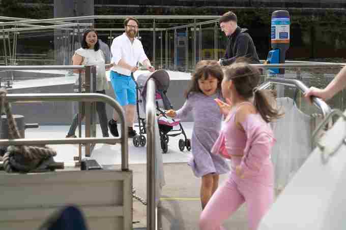 Children boarding at Battersea Power Station